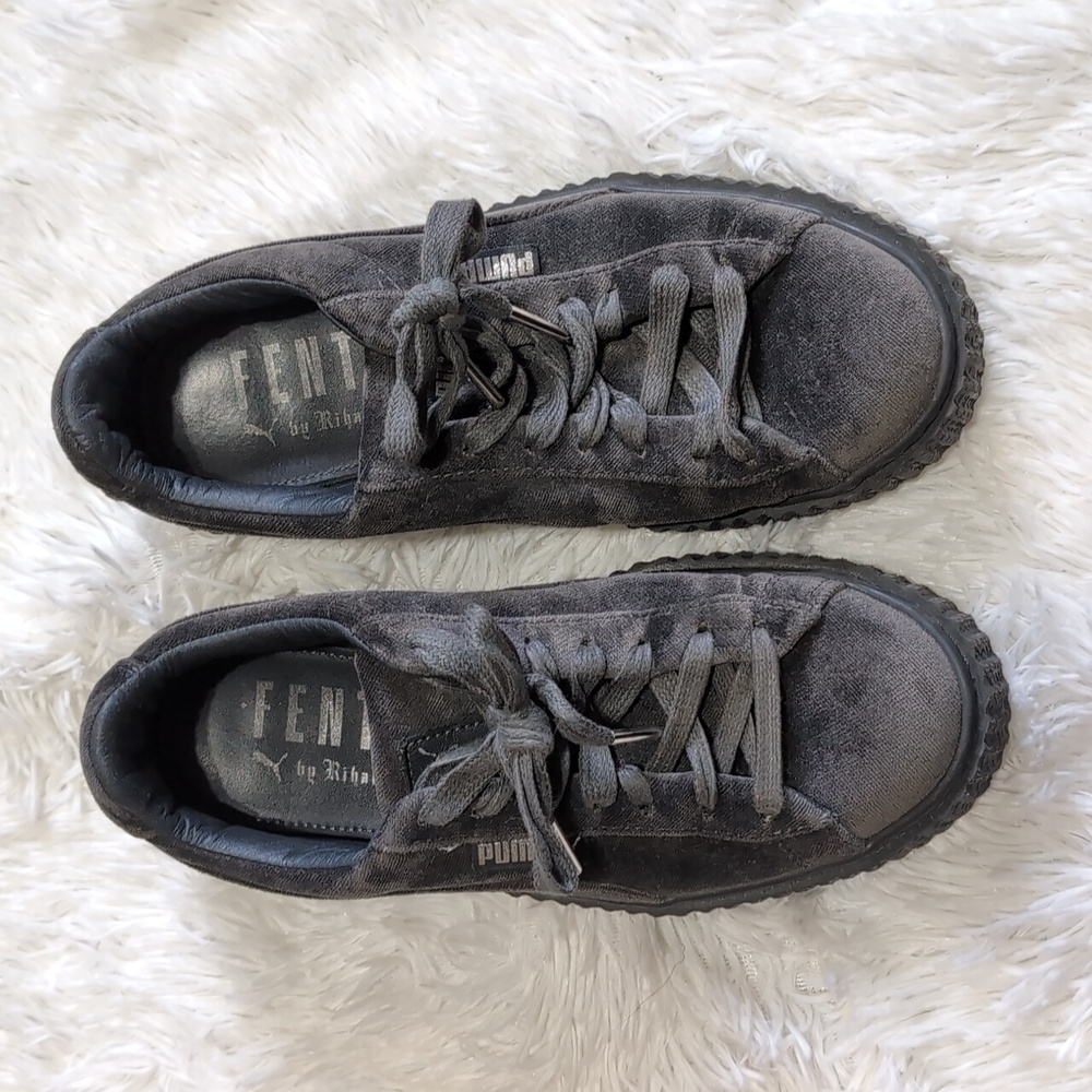 Fenty x Puma Soft Grey Velvet Lace Up One Inch Gothic Platform Creepers 6.5 - Picture 3 of 13